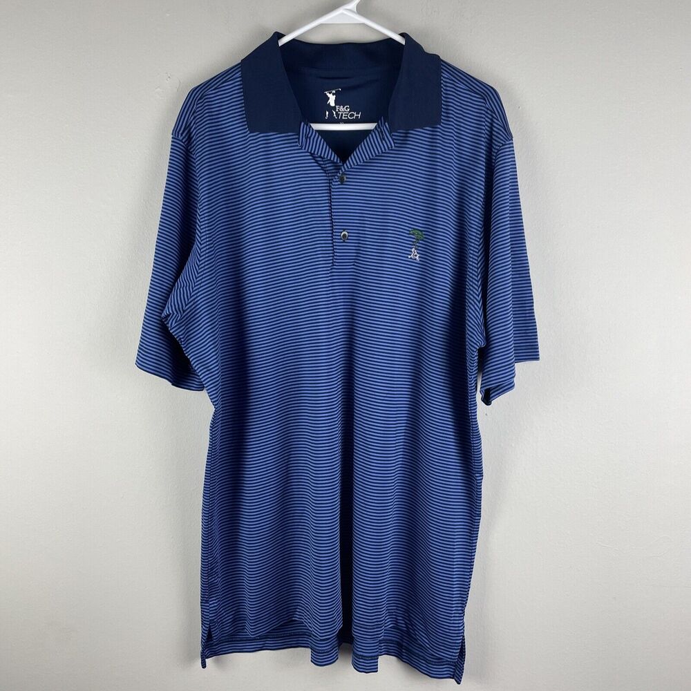 F&G Tech Polo Shirt Mens XL Golf Style Short Sleeve Embroidered Stripes Jersey